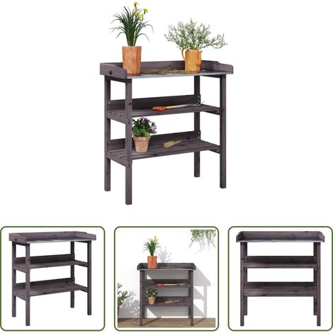 Holz -  Pflanztisch mit Ablagen Grau 78x38x82,5 cm Massivholz Tanne (1/5)