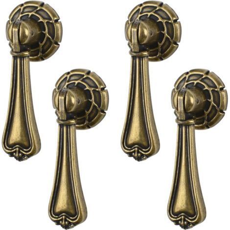 ALLIANDISLot de 4 poignées de suspension vintage en alliage de zinc sculpté en bronze pour armoires, armoires, placards, tiroirs, portes (1/5)