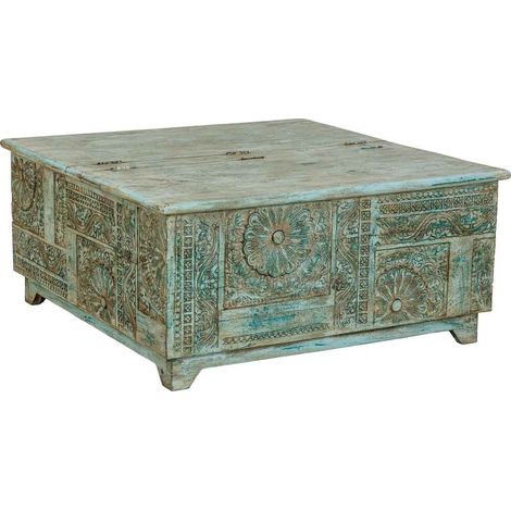 Mesa de centro de madera verde 100x100x47h cm