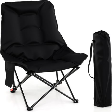 Chaise de Camping Pliable Rembourrée en Tissu Oxford avec Dossier Réglable à 2 Niveaux et Poche Latérale, Sac de Transport , Charge Max150 KG