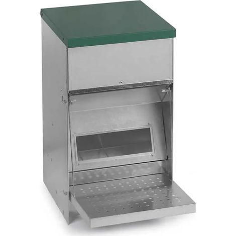 Mangeoire à trémie anti-nuisible 10kg – Acier galvanisé – Design avec réglage de pédale – Toit anti-pluie pour volailles – Gaun (1/5)