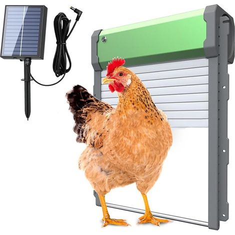 Porte De Poulailler Solaire Entièrement Automatique avec Capteur Lumière, Minuterie Et Télécommande, Volet Roulant Étanche Aux Intempéries Green - (1/5)