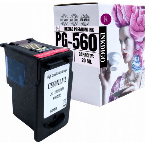 Tinta Inkdigo PG560 compatible con Canon Pixma TS5350 TS5355a TS7451a TS5352. Certificación TÜV. (1/5)