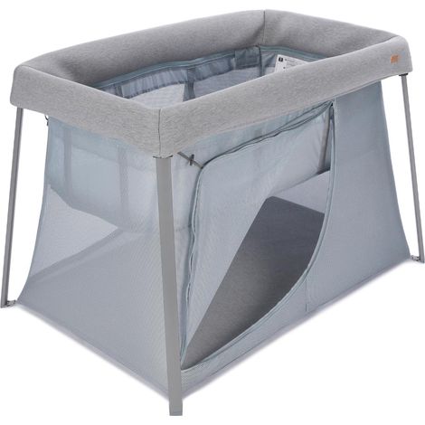 Lit parapluie 3 en 1, Berceau Bébé, Lit d'appoint, Parc, Evolutif, Léger - 6.8Kg, Pliable, Compact, Sac Transport et Matelas inclus, Tissu Respirant, Gris chiné/Galet (1/5)
