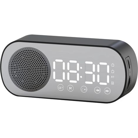 Digitaler Wecker – Bluetooth-Lautsprecher – Premium-Wecker – mit LED-Spiegeldisplay – zwei laute Alarme – Digitalradiowecker – Schwarz (1/5)