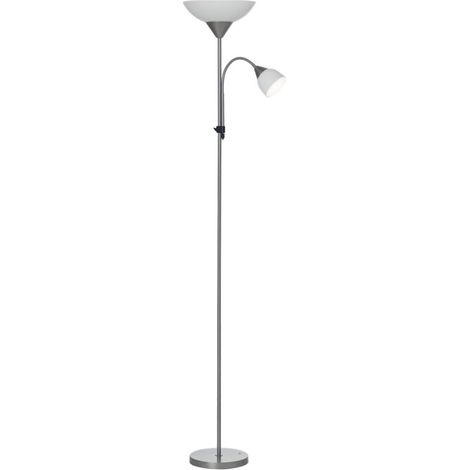 Lampadaire, lampe de salon sur pied avec 2 têtes douille E27 et E14, base en métal dim. Ø28 x 179,5H cm