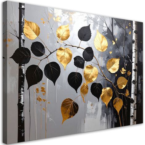 Wandbild Birkenwald Natur schwarz-goldene Blätter 30x20 (1/5)