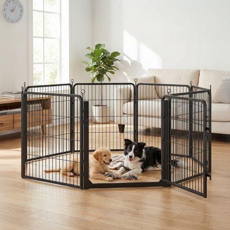 Enclos pour Chien 8 Panneaux, Parc Modulable en Métal Antirouille avec Porte, 170 x 170 x 80 cm, Noir (1/5)