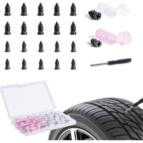 20 Pièces Clous en Caoutchouc pour Réparation de Pneu, Kit Anti-crevaison pour Voiture, Outil de Réparation avec Tournevis sous (1/4)