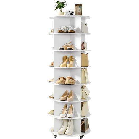 VEVOR Carosello Portascarpe Supporto Girevole a 360° 598 x 598 x 1670 mm per 28 Paia di Scarpe 7 Ripiani, Portascarpe con Ruote, Ripiano per Scarpe per Camera da Letto, Soggiorno, Ingresso, Bianco (1/5)