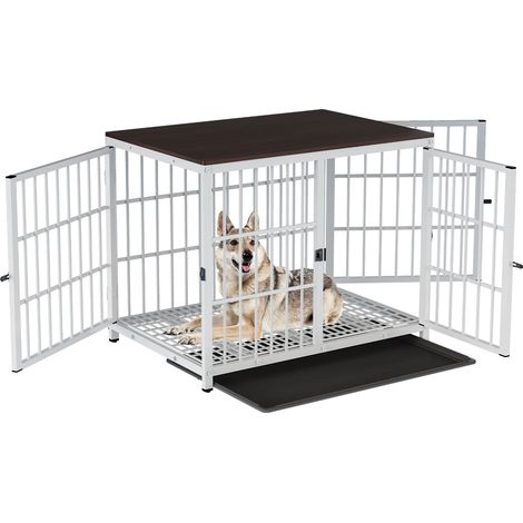 Jaula para perros, diseño elegante, acceso con múltiples puertas, negra, blanca, mediana (1/2)