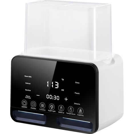 Flaschenwärmer für 2 Flaschen, Weiß – 4-in-1 Flaschenwärmer mit Sterilisator und Temperaturregelung, Babynahrungswärmer zum Erwärmen und Auftauen (1/5)