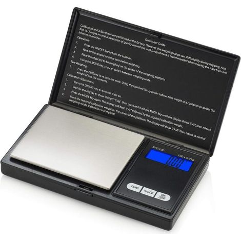 Mini balance de précision pour bijoux, capacité 100 g, incrément de 0,1 g, fonction tare, précision de 0,01 g, acier inoxydable, noire (1/3)