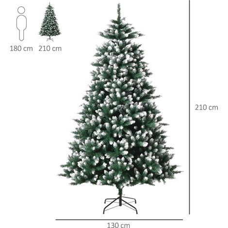 Árbol de Navidad de 2012 Ramas con Soporte Metálico Árbol 210 cm Puntas Blancas Artificial de Navidad Realista para Interiores Verde (1/5)