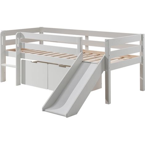 Cama de media altura 90x200 con tobogán, somier y cajones Vipack Pino Blanco (1/5)