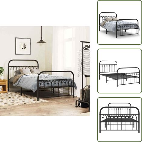 Cama de invitados - vidaXL Estructura cama sin colchón con estribo metal negro 107x203 cm - Cama de metal (1/5)