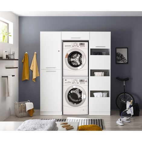 Waschmaschinenschrank Trockner Schrank Wäscheschrank 167 cm Weiß Clara Respekta