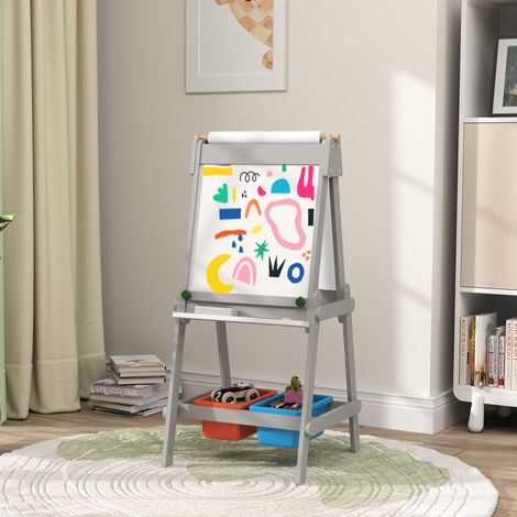 Caballete de pintura infantil de doble cara con rollo de papel, pizarra, pizarra blanca, diseño 3 en 1, para dibujar y pintar.