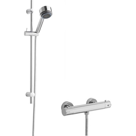 Minimalist Round Bar Valve & Linear Slide Rail Kit Shower Set - Chrome - Balterley