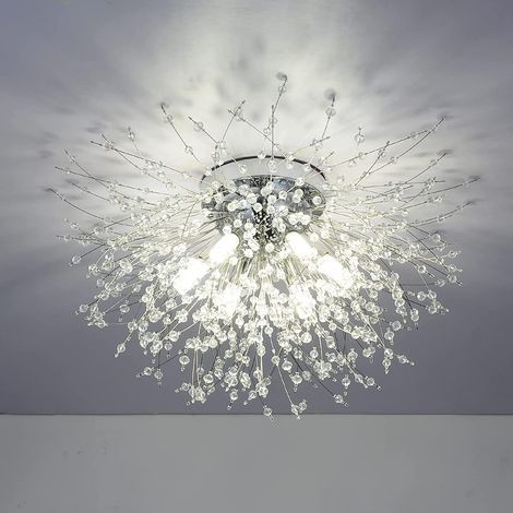 Moderne Kristall-Deckenleuchte für Wohnzimmer, verchromtes K9-Kristallfeuerwerk, Deckenleuchte, 6 G9-Glühbirnen, Kronleuchter für Schlafzimmer, Esszimmer, Flur (1/5)