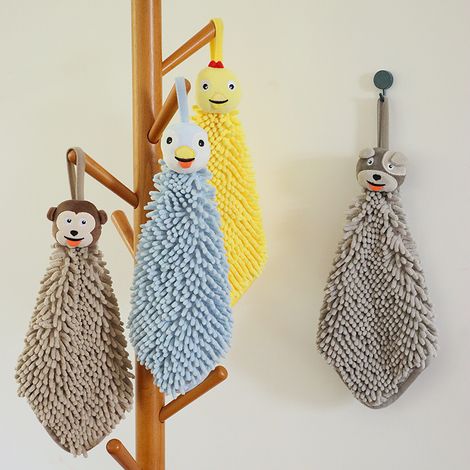 Lot de 4 serviettes suspendues en chenille douce et moelleuse avec un motif hibou amusant (1/5)