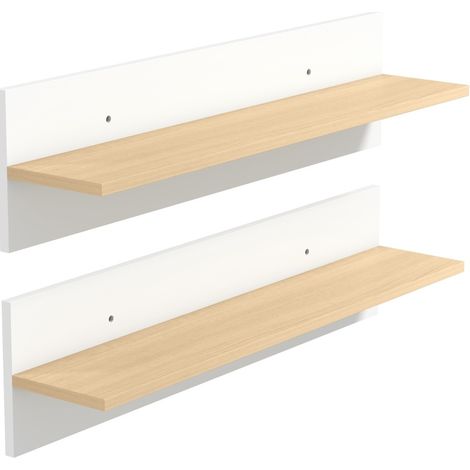 CHICFURN Set di 2 mensole da parete 80x16,5x20 cm in pannello melaminico bianco e legno (1/5)
