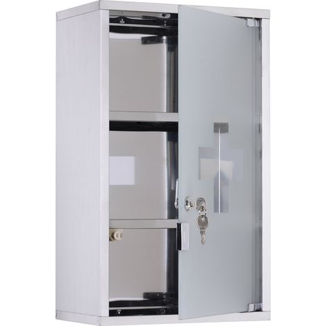 Armadietto medicinali 50x30x18cm Cassetta mobile bagno primo soccorso in acciaio inox con serratura