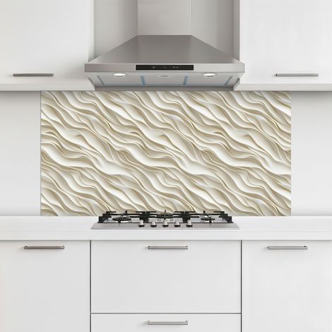 CRÉDENCE CUISINE Vagues - Blanc - Minimaliste 120x60 cm (1/5)