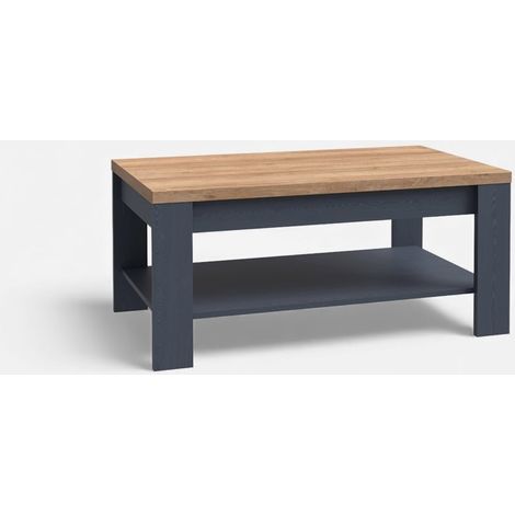 Mesa de centro en roble y azul marino con estante 100x45x60 Bohol (1/3)