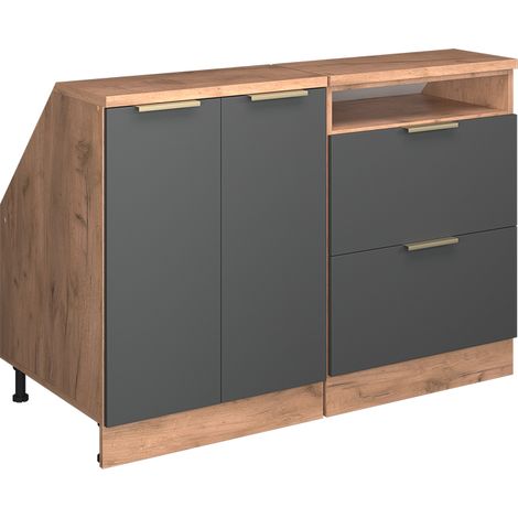 Meuble sous pente R-Line, Anthracite-or, 120cm Lot de 2 caissons 60 cm de profondeur, Vicco