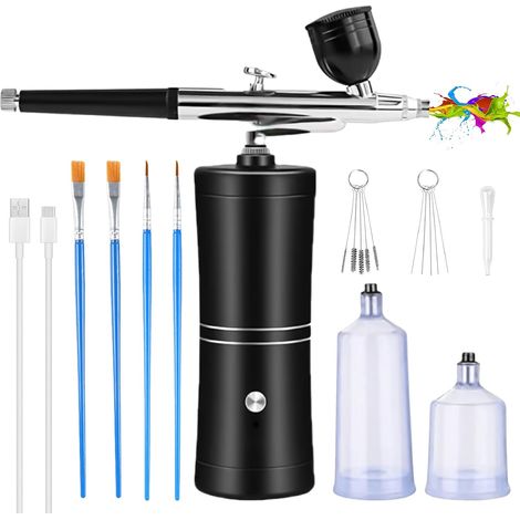 Kit aérographe portable et rechargeable, brosse incluse, mini aérographe avec compresseur pour décoration d'ongles, gâteau, maquillage et tatouage (1/5)