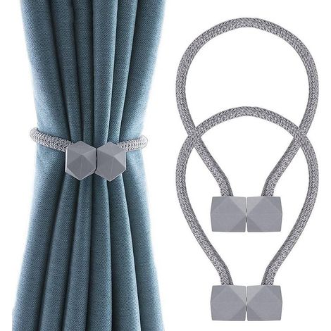 TrAdE Shop Traesio - Set 2 Pz Fermatende Magnetici Per Tenda Moderno Fibbia Intrecciata Colore Grigio - (1/5)