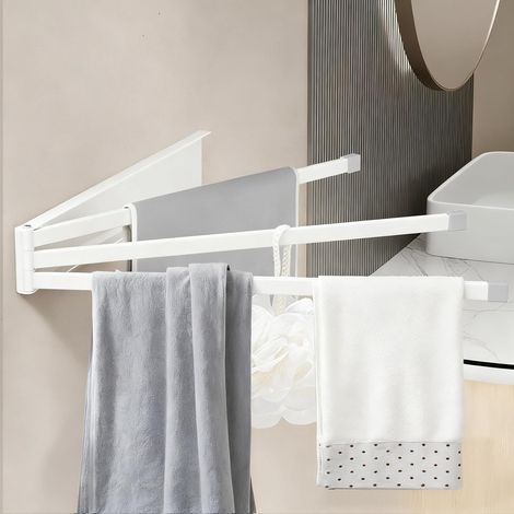 Portasciugamani da parete in acciaio inox 304, non richiede foratura, girevole a 180°, 3 bracci, per bagno e cucina, bianco, 24 (1/5)