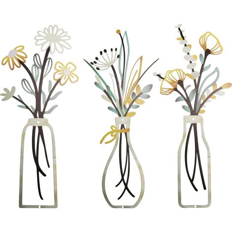 CCYKXA3 Pcs Deco Murale Salon, Decoration Murale Salon, Decoration Salle de Bain Florales en Métal Minimaliste, Décorations Murales pour chambre, cuisine (1/5)