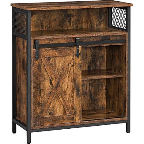 VASAGLE Credenza, Mobile da Cucina, Armadietto Organizzatore, con un'Anta Scorrevole, 30 x 70 x 80 cm, Ripiani Regolabili, Stile Country, per Soggiorno, Marrone Vintage e Nero Inchiostro LSC089B01 (1/5)