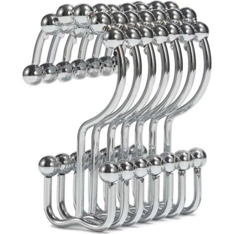 12pcs Bathroom Coat Rack Shower Curtain Hook Rings, compatible rust-resistant metal double-glide shower hooks (1/5)