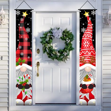 2 distiques de Noël, décorations extérieures, drapeaux extérieurs, style flocon de neige du Père Noël, atmosphère festive, drapeau suspendu décoratif 180 cm x 30 cm tissu polyester 100D (1/4)