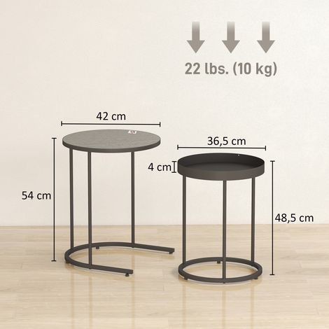 2er-Set Wohnzimmertische, ineinander verschiebbar, Tablett-Design, Metall, Grau (1/5)