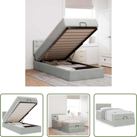 vidaXL Samt - Ottoman-Bett mit Matratze Hellgrau 90x190 cm Samt (1/5)