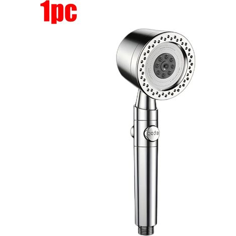 (Argent, 1 pièce) Pommeau de douche 5 jets économe en eau, en ABS, style spa, à main, avec filtre et grand débit, pour salle de bain portable. Ensemble de buses pour robinet de douche. (1/5)