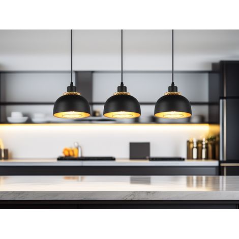 Pendelleuchte PUNCH 3-flammig Metall Schwarz Gold mit Drahtgeflecht, Breite 68cm (1/5)