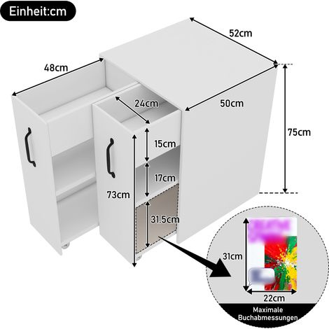 Petite bibliothèque roulante 52 x 50 x 75 cm – Meuble à étagères et tiroirs, orientation réversible gauche/droite, module unique entièrement coulissant, avec protection anti-chute, table de nuit (1/5)