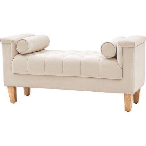 Banquette capitonnée. Vintage. 2 coussins. Chenille. 115x44x58 cm. Beige (1/5)