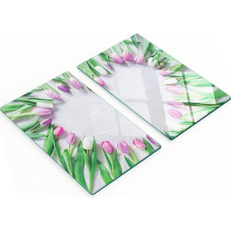 Küchenschneidebretter aus Glas mit Tulpen- und Herzmotiven, 2 x 30 x 52 cm (1/5)