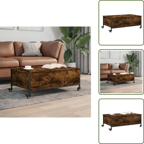The Living Store Couchtisch mit Rollen Räuchereiche 91x55x34 cm Holzwerkstoff - Couchtisch - Wohnzimmerstil - Holzmöbel - Sideboard - Rauchereiche Möbel (1/5)