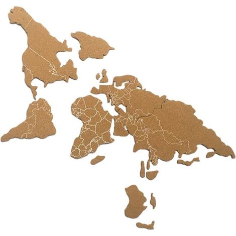 Carte du monde en liège 70 x 40 cm, tableau mémo mural autocollant, décoration murale pour bureau, chambre et intérieur, marron (1/5)