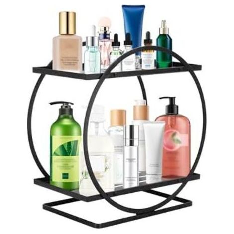 Organisateur de salle de bain, étagère de rangement à 2 couches, étagère de rangement pour cosmétiques, étagère de cuisine, support en métal, étagère de maquillage pour salle de bain, cuisine, chambre (1/5)