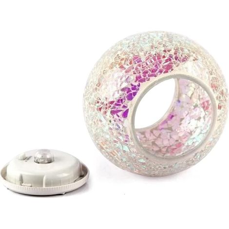 Boule de verre en mosaïque avec changement de couleur - Lampe solaire LED étanche - Lampe de table pour décoration intérieure ou extérieure (argent) (1/4)