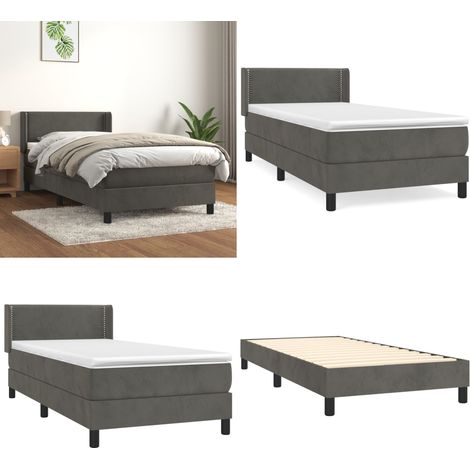 Cama box spring con colchón terciopelo gris oscuro 90x200 cm - Colchón de muelles - Cama de muelles