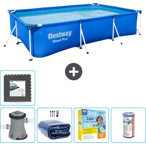 Piscine Bestway Rectangulaire Steel Pro - 300 x 201 x 66 cm - Bleue - Comprend des Accessoires CB18 (1/5)